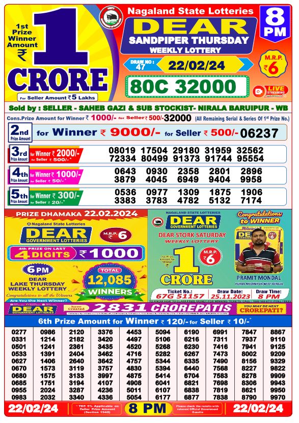 Lottery Result Today February 22, 2024