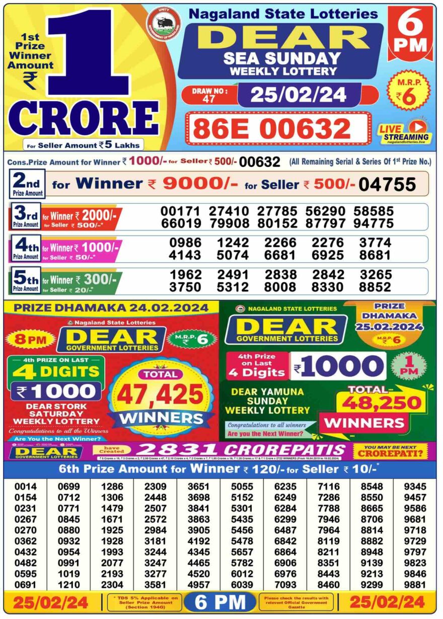 Lottery Result Today February 25, 2024