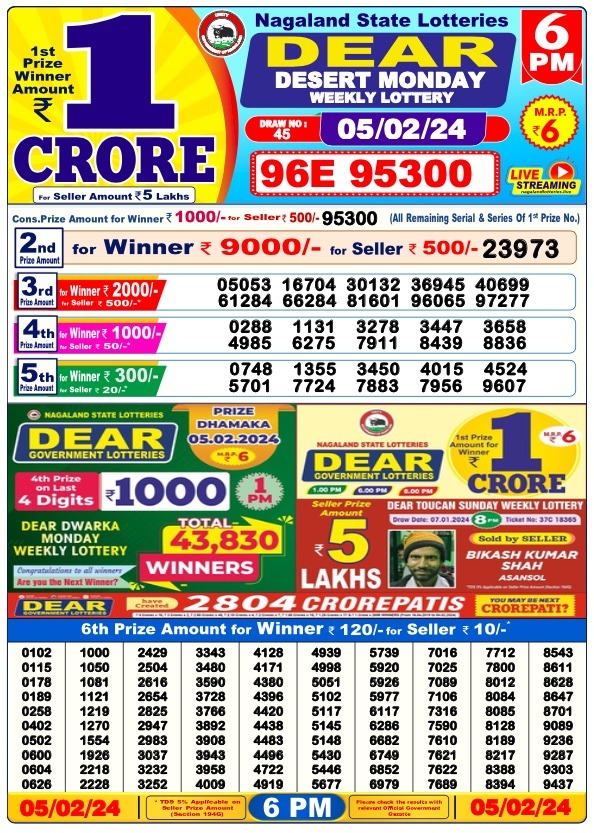 Lottery Result Today February 5, 2024