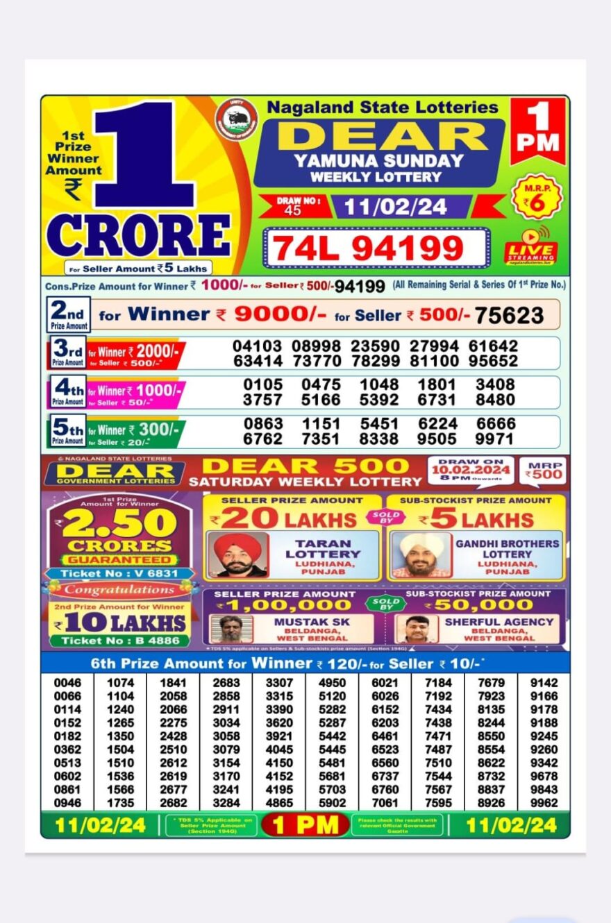 Lottery Result Today February 11, 2024