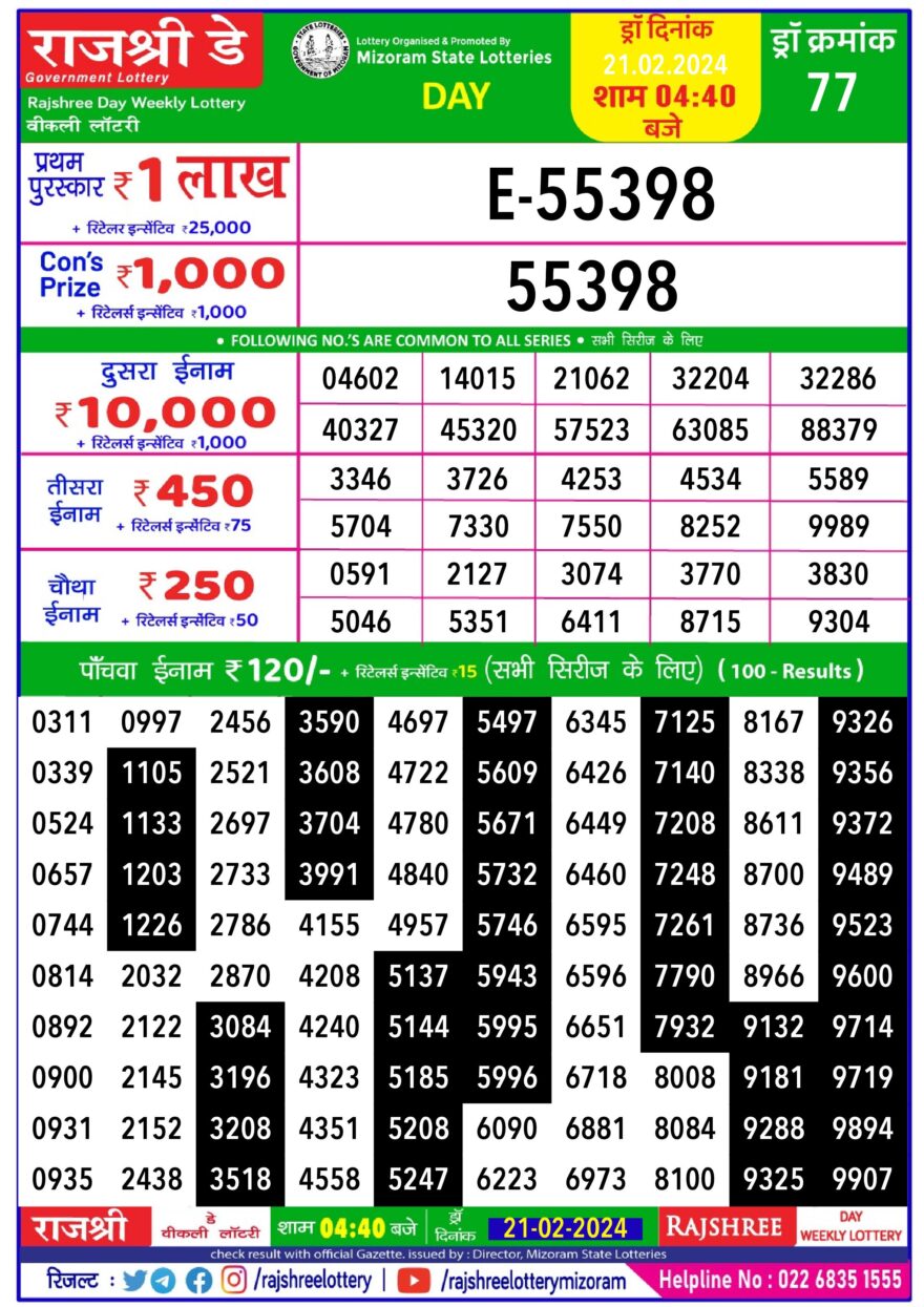 Lottery Result Today February 21, 2024