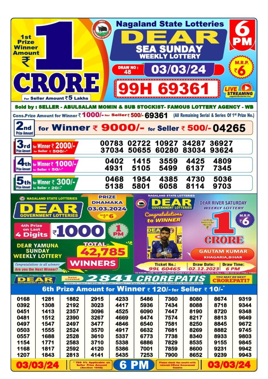 Lottery Result Today March 3, 2024