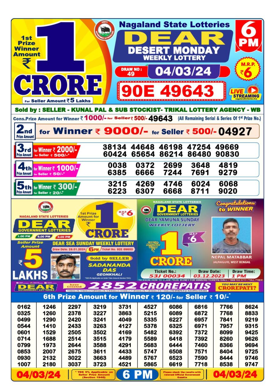 Lottery Result Today March 4, 2024