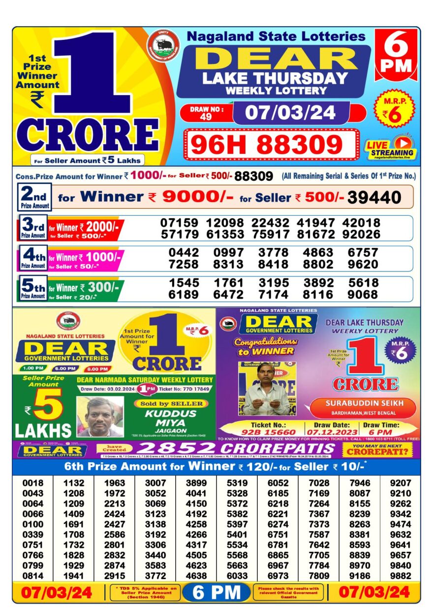 Lottery Result Today March 7, 2024