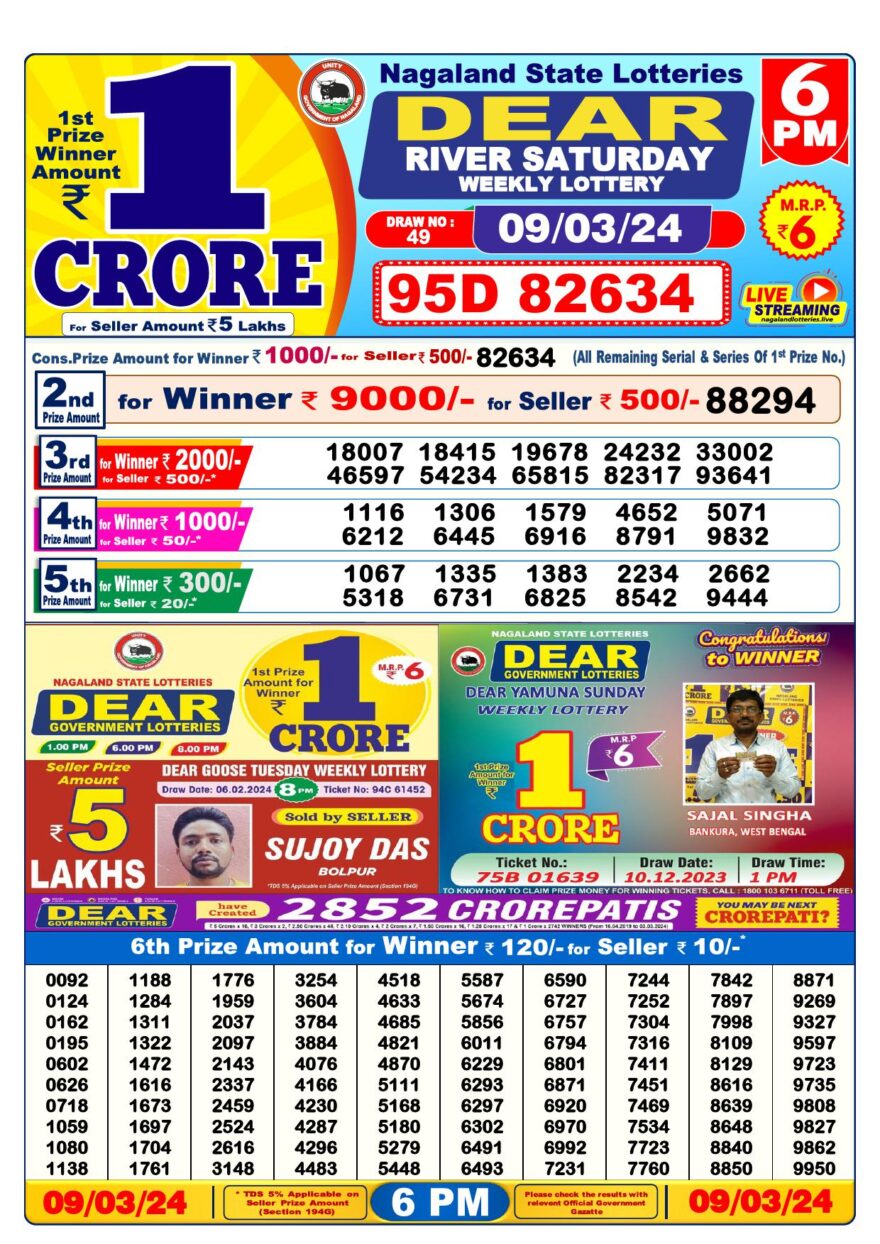 Lottery Result Today March 9, 2024