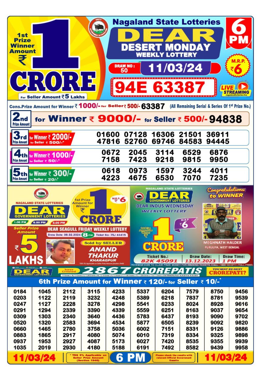 Lottery Result Today March 11, 2024