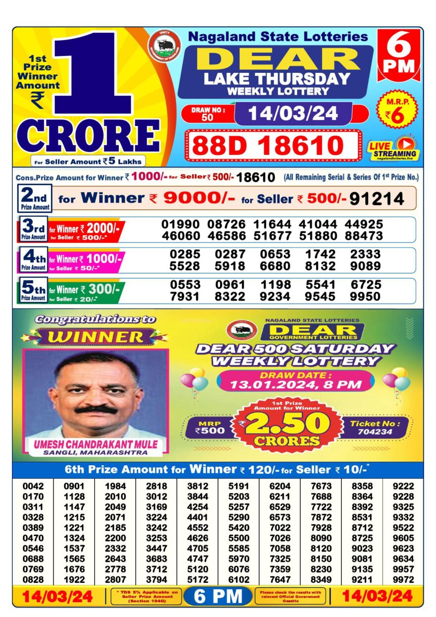 Lottery Result Today March 14, 2024