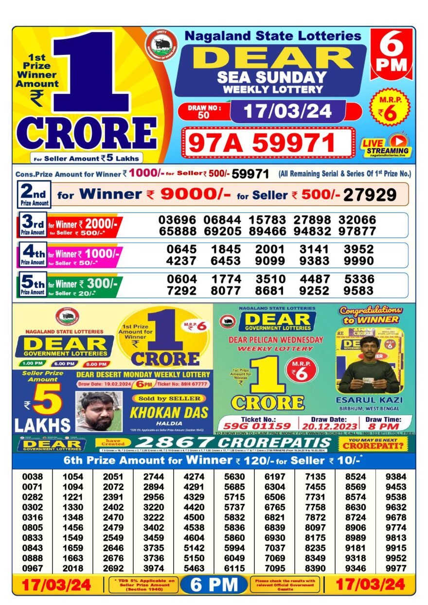 Lottery Result Today March 17, 2024