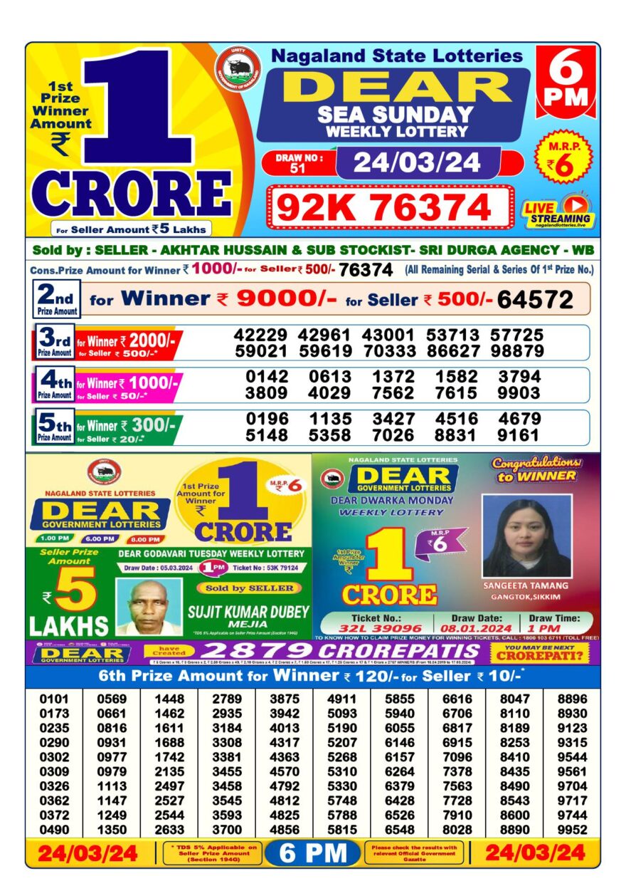 Lottery Result Today March 24, 2024