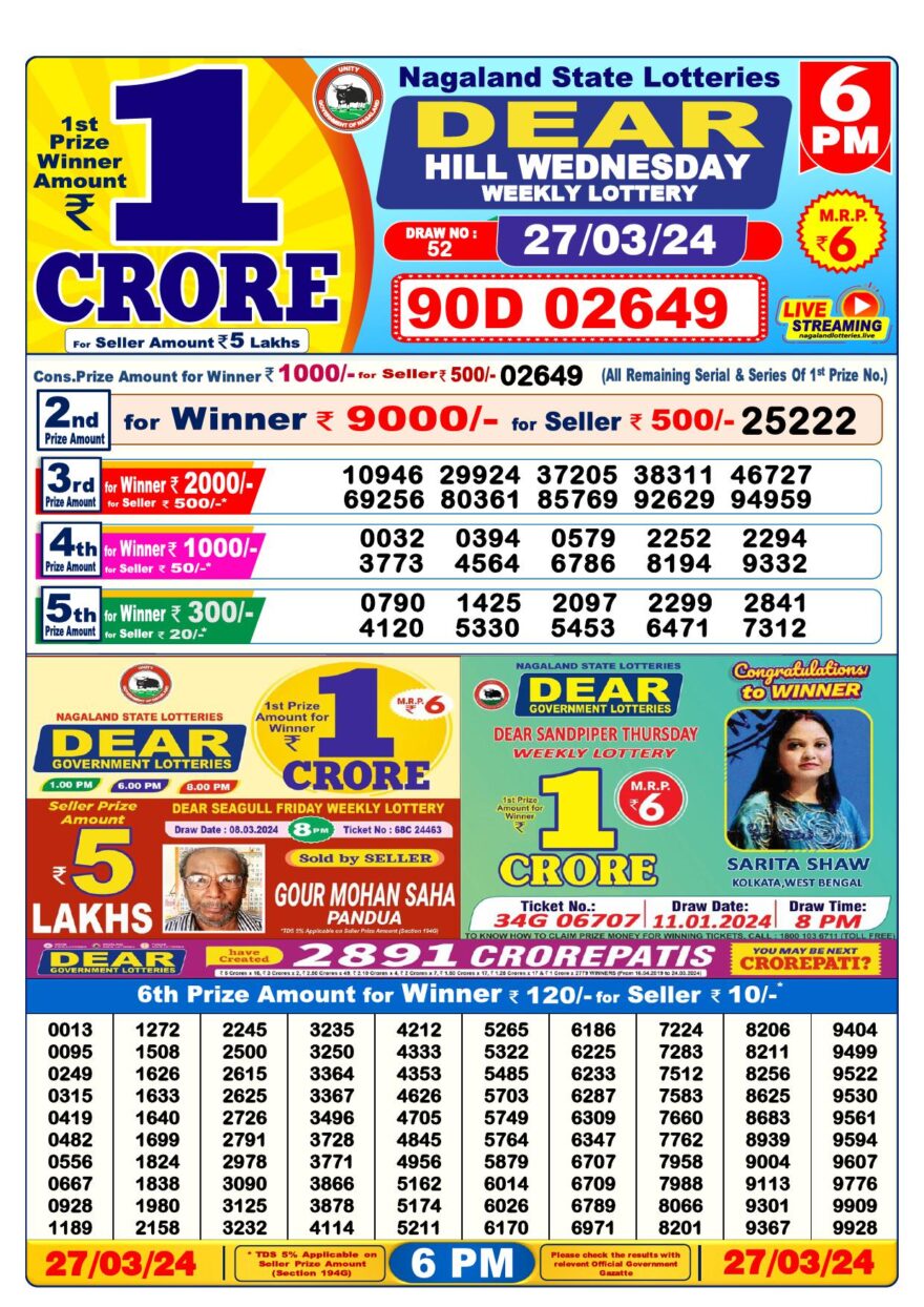 Lottery Result Today March 27, 2024