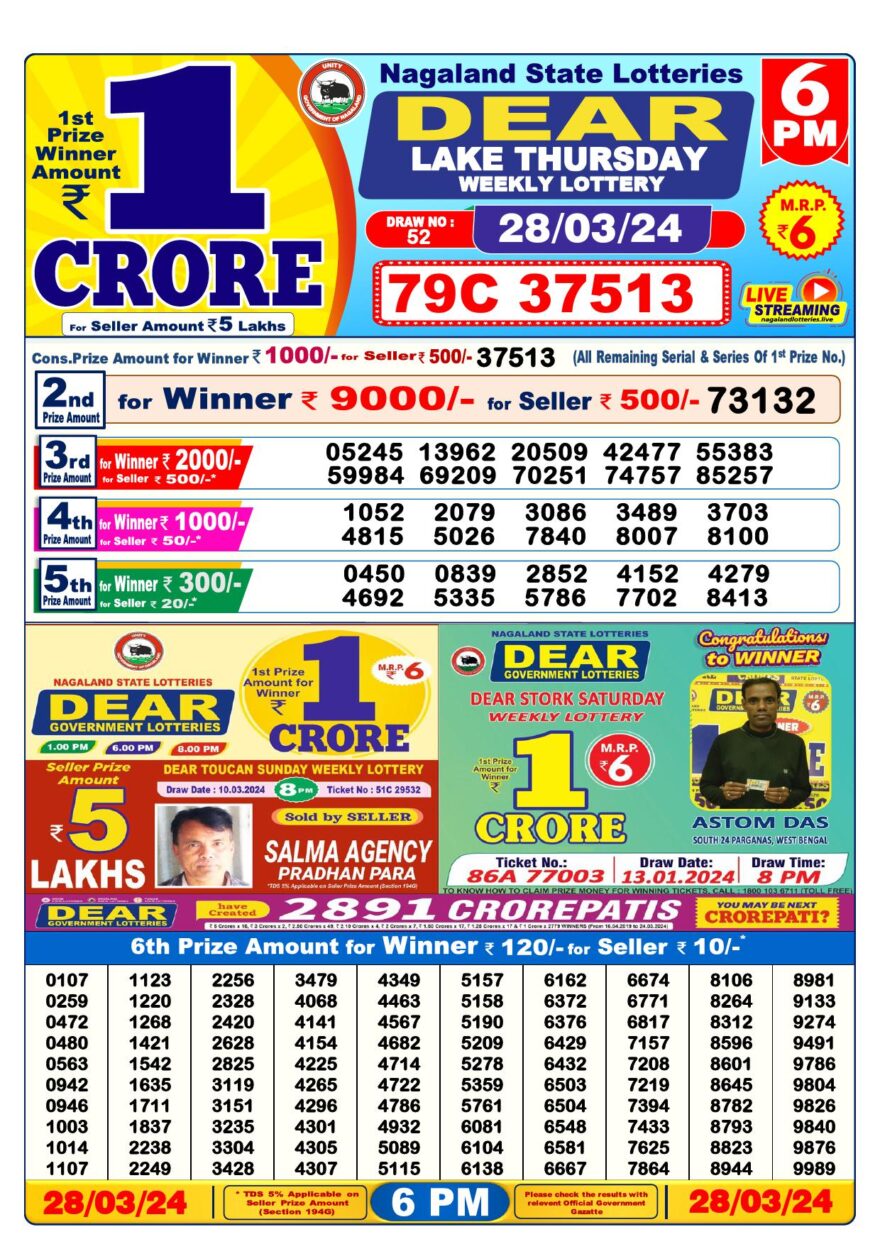 Lottery Result Today March 28, 2024