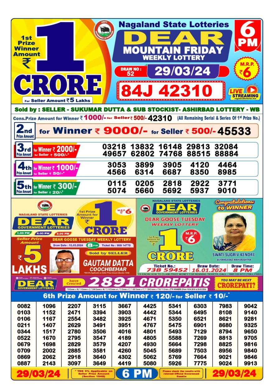 Lottery Result Today March 29, 2024