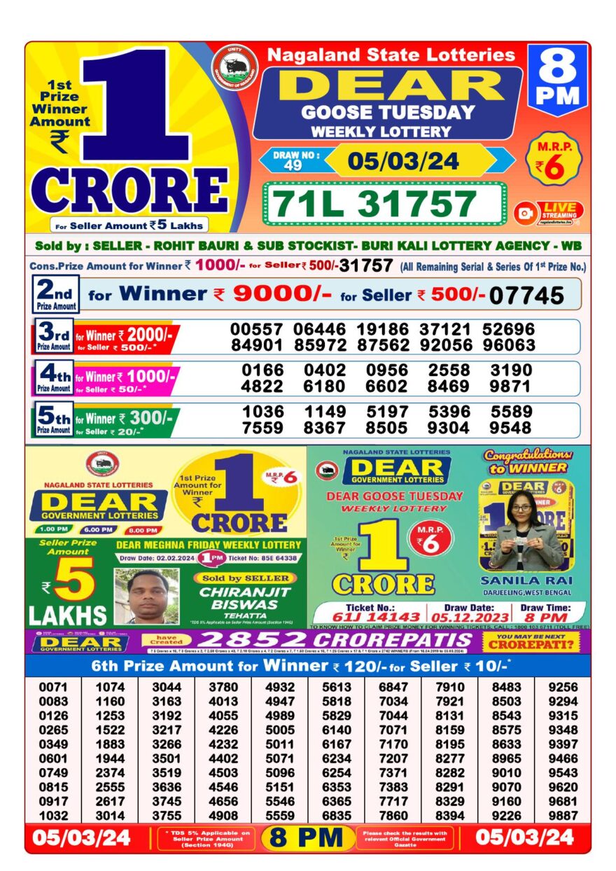 Lottery Result Today March 5, 2024