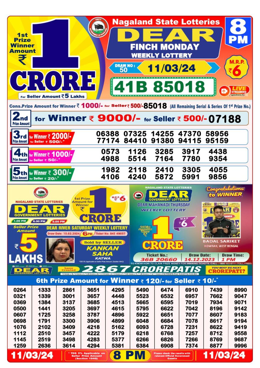 Lottery Result Today March 11, 2024