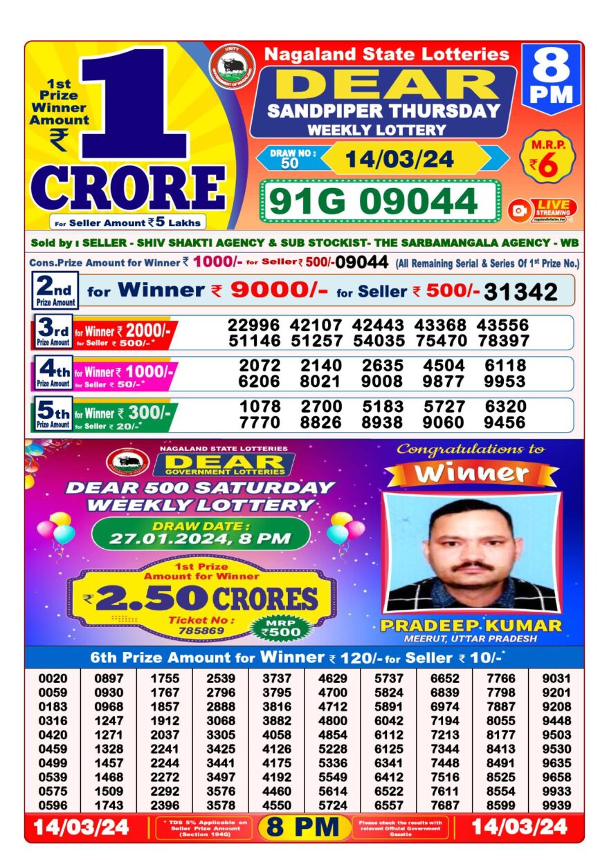 Lottery Result Today March 14, 2024