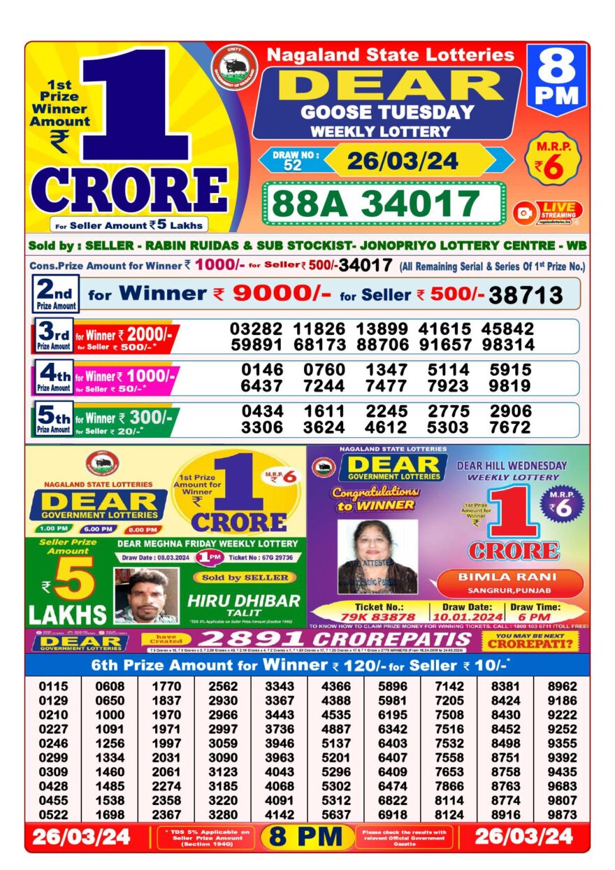 Lottery Result Today March 26, 2024