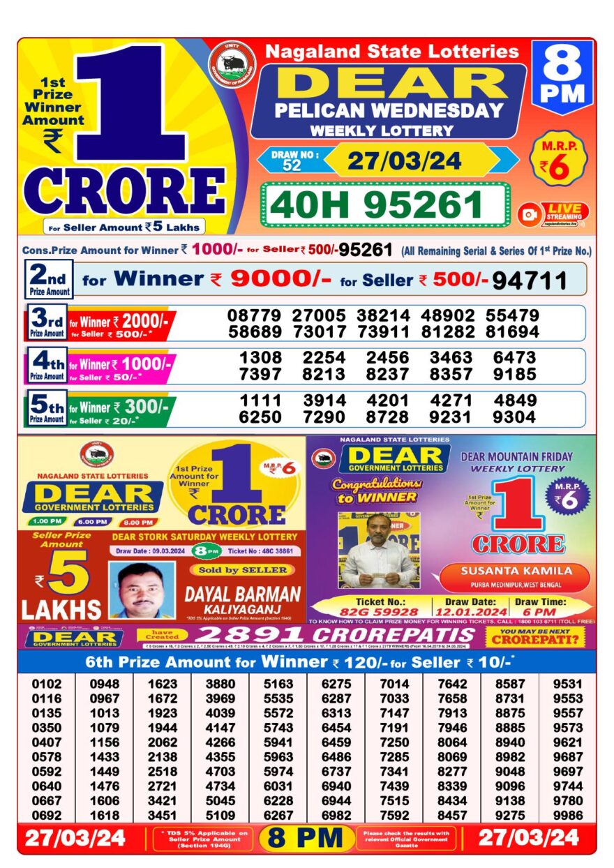 Lottery Result Today March 27, 2024