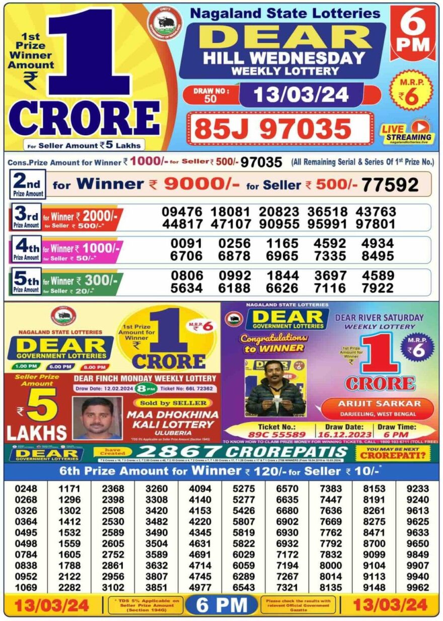 Lottery Result Today March 13, 2024