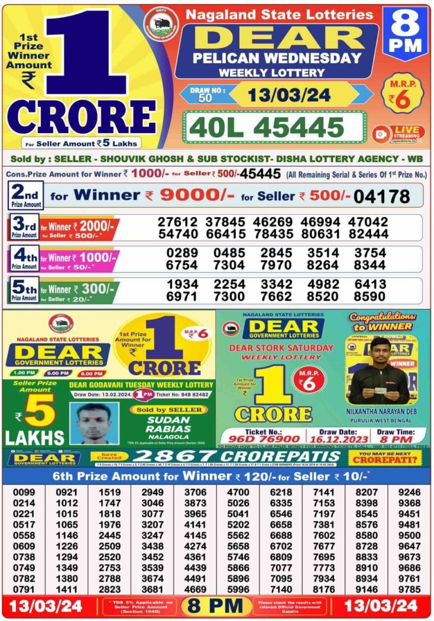 Lottery Result Today March 13, 2024