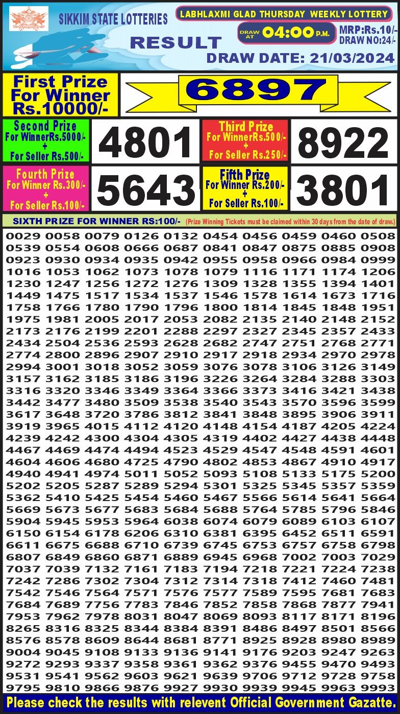 Lottery Result Today March 21, 2024