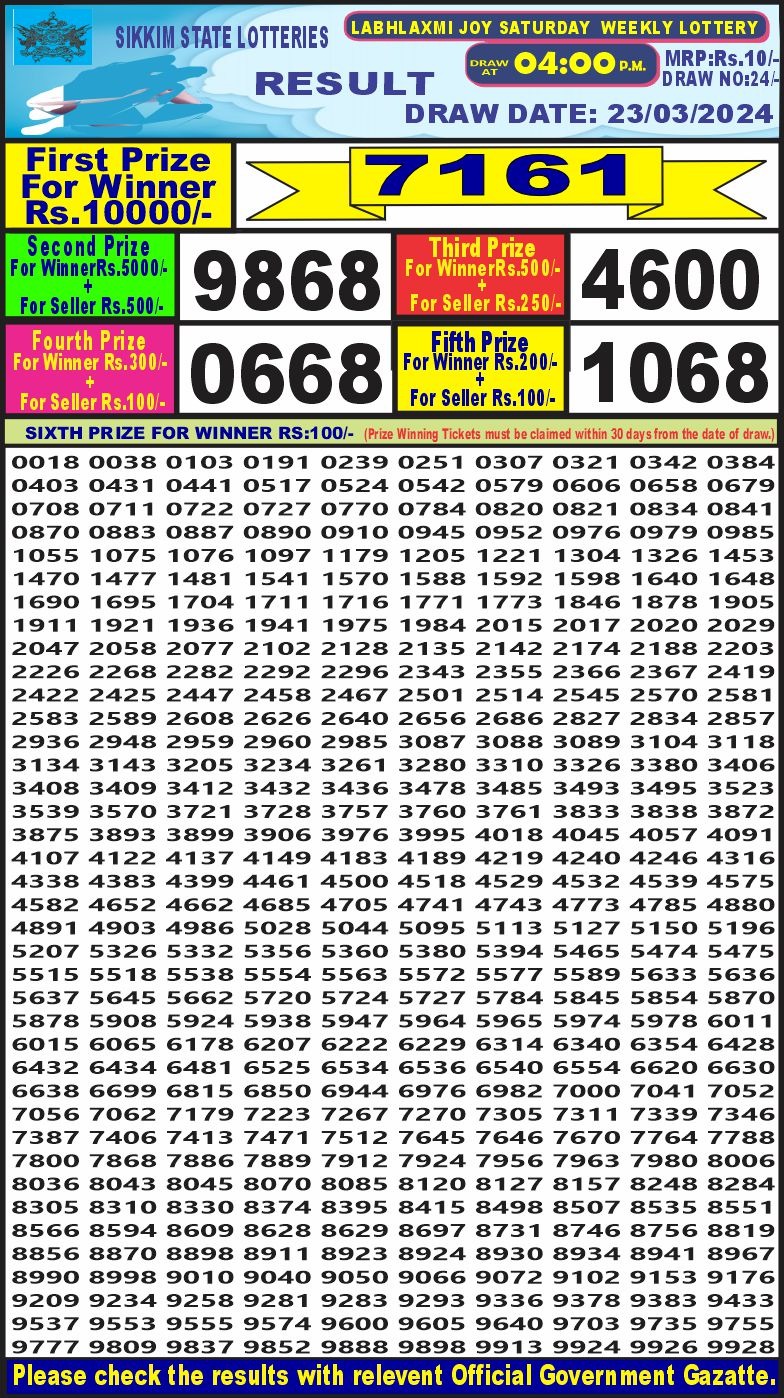 Lottery Result Today March 23, 2024