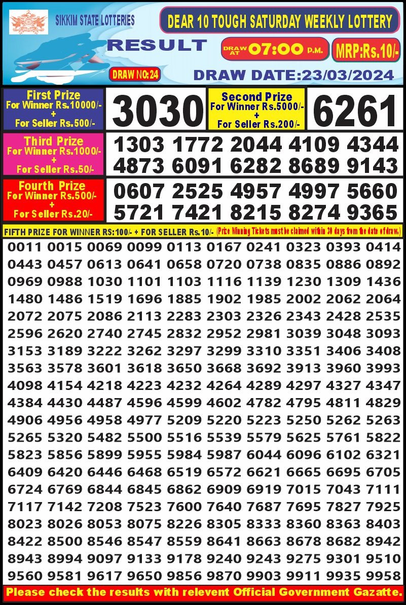 Lottery Result Today March 23, 2024