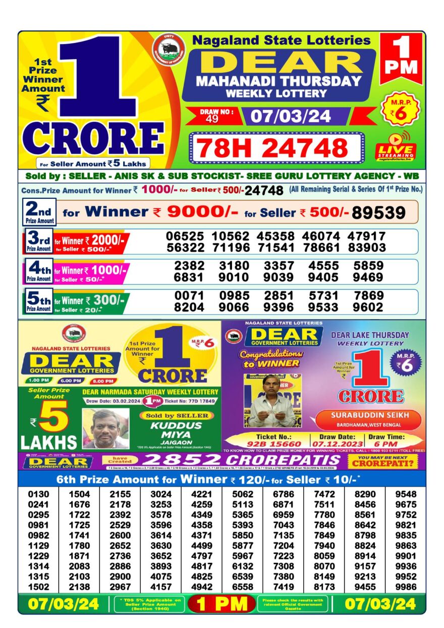 Lottery Result Today March 7, 2024