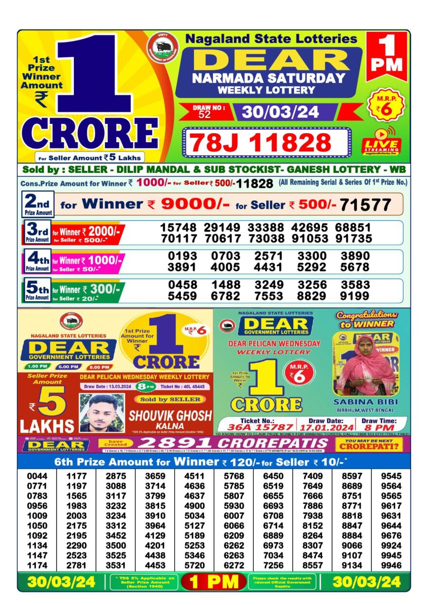 Lottery Result Today March 30, 2024