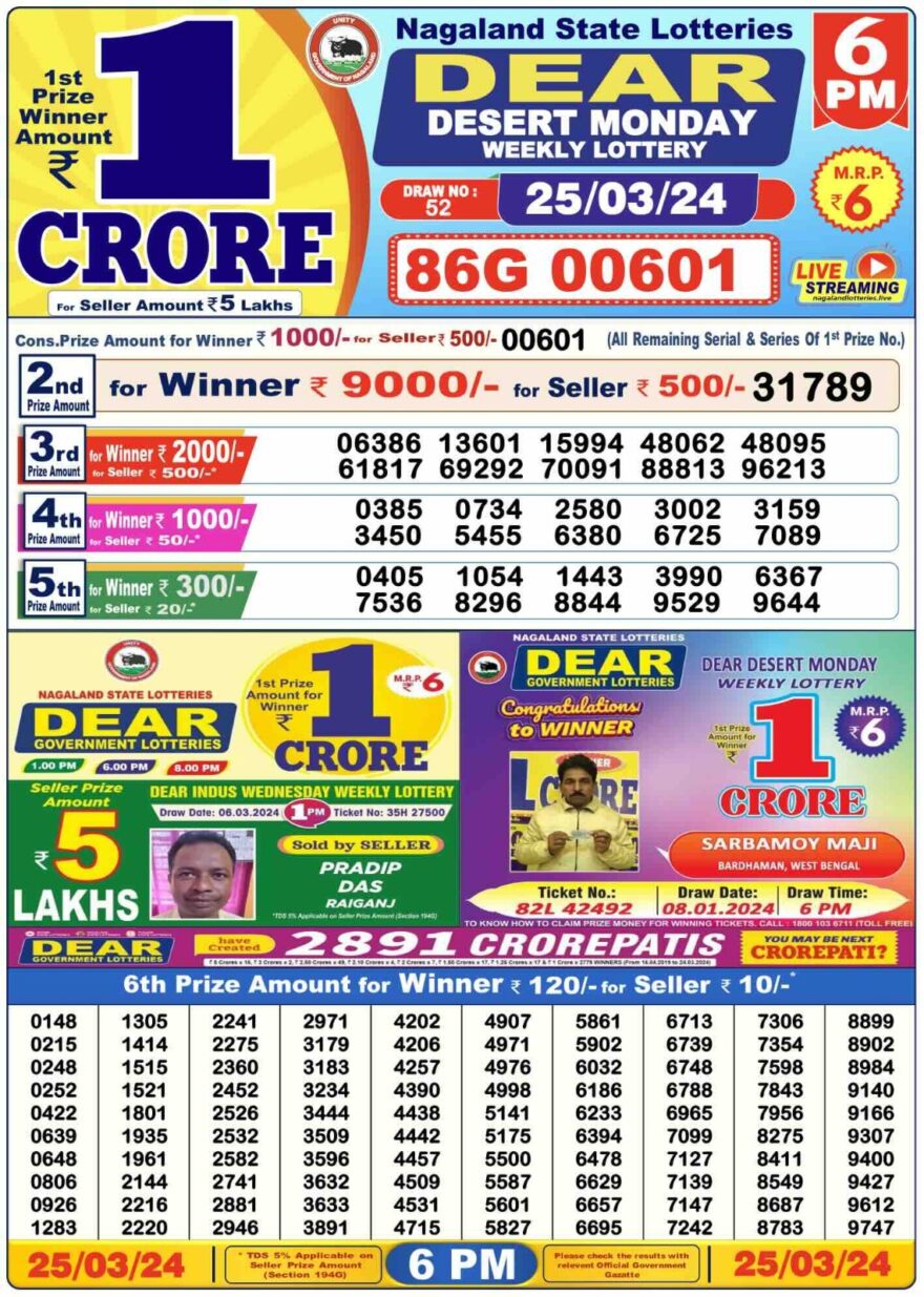 Lottery Result Today March 25, 2024