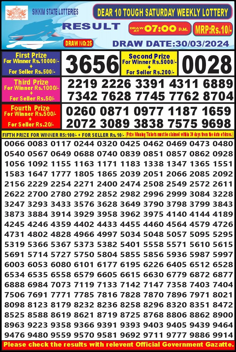 Lottery Result Today March 30, 2024