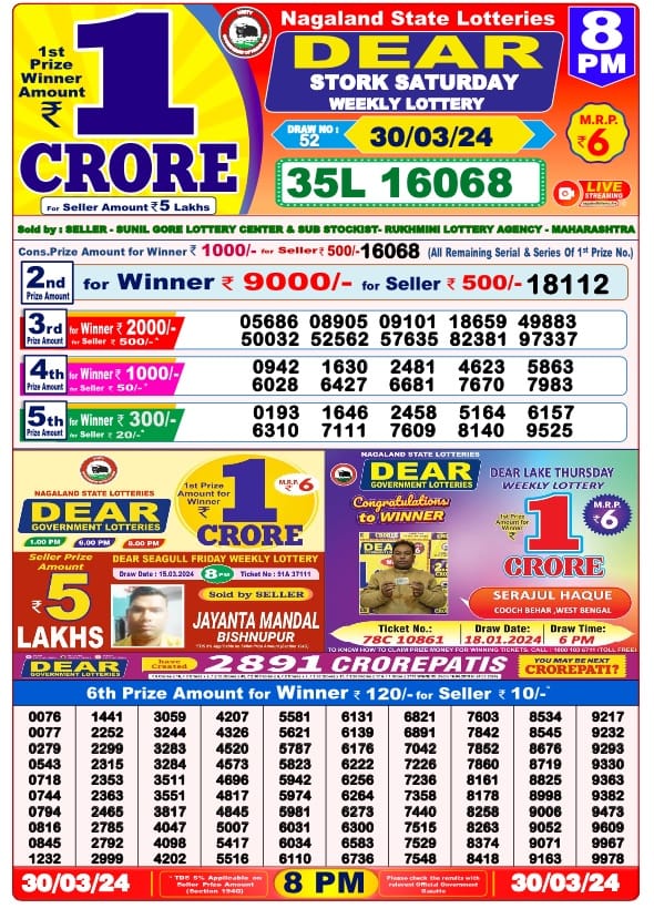 Lottery Result Today March 30, 2024