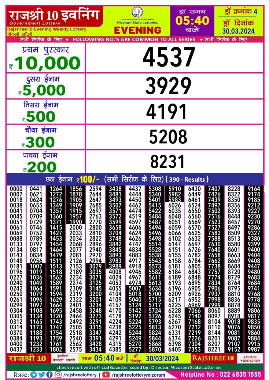 Lottery Result Today March 30, 2024