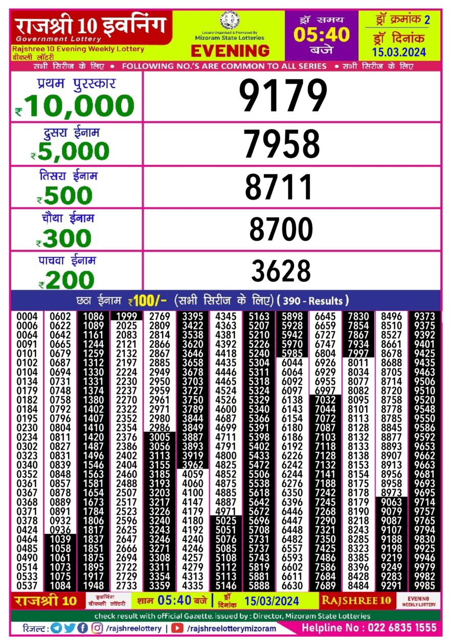 Lottery Result Today March 15, 2024