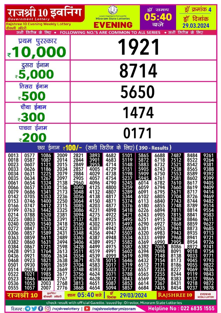 Lottery Result Today March 29, 2024