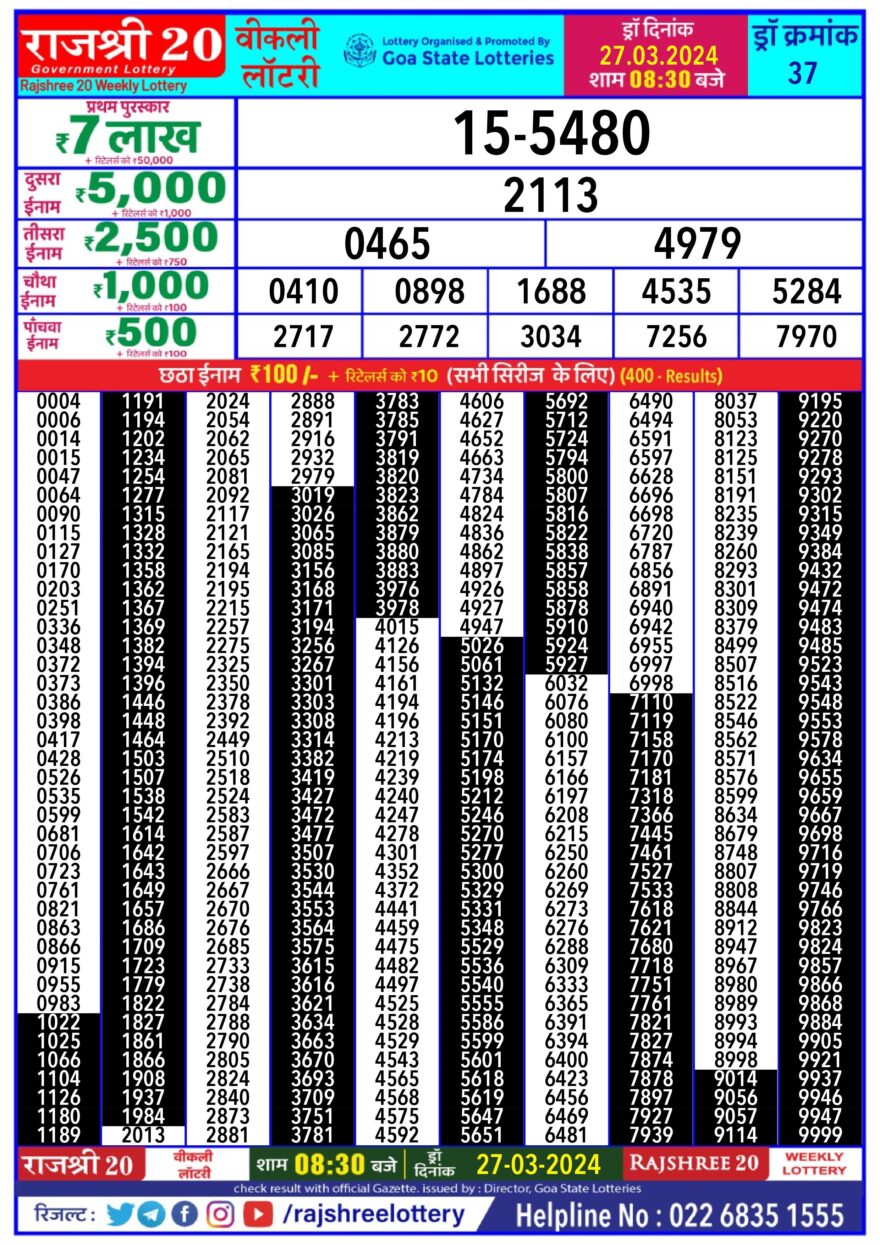 Lottery Result Today March 27, 2024