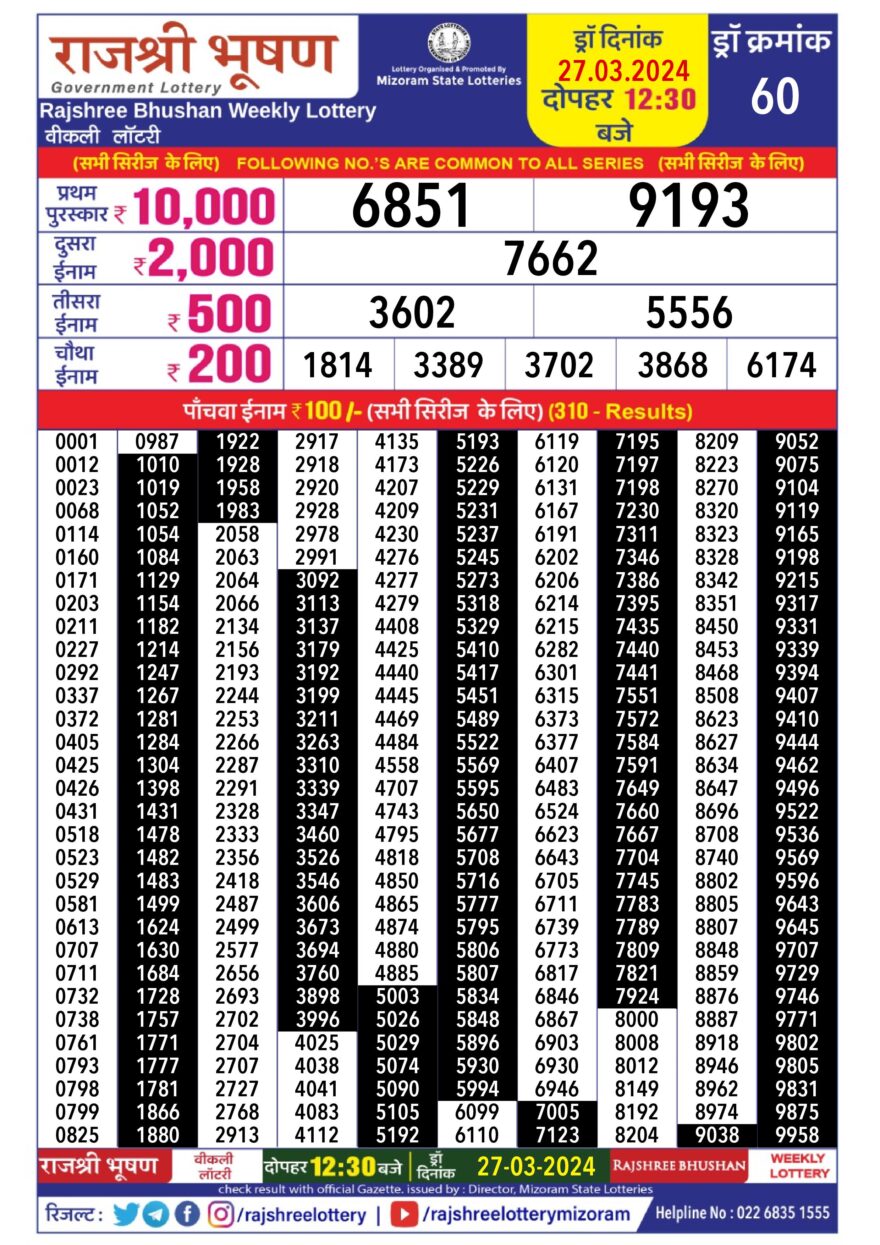 Lottery Result Today March 27, 2024