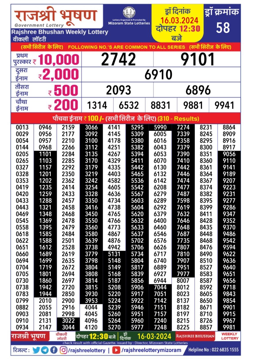 Lottery Result Today March 16, 2024