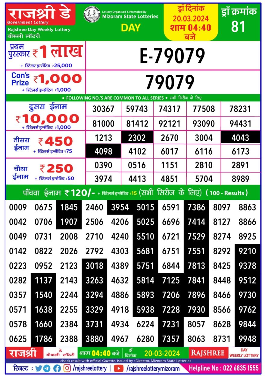 Lottery Result Today March 20, 2024