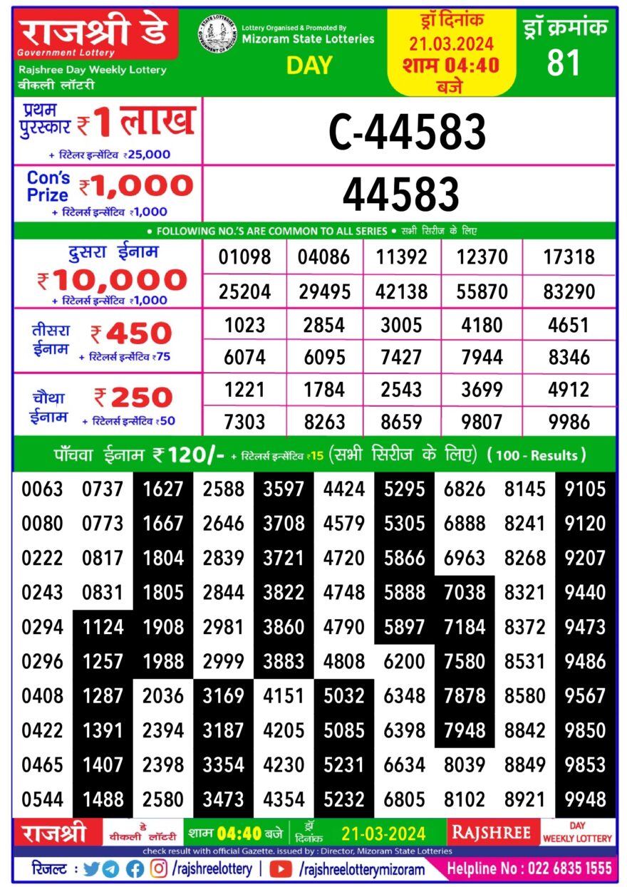 Lottery Result Today March 21, 2024