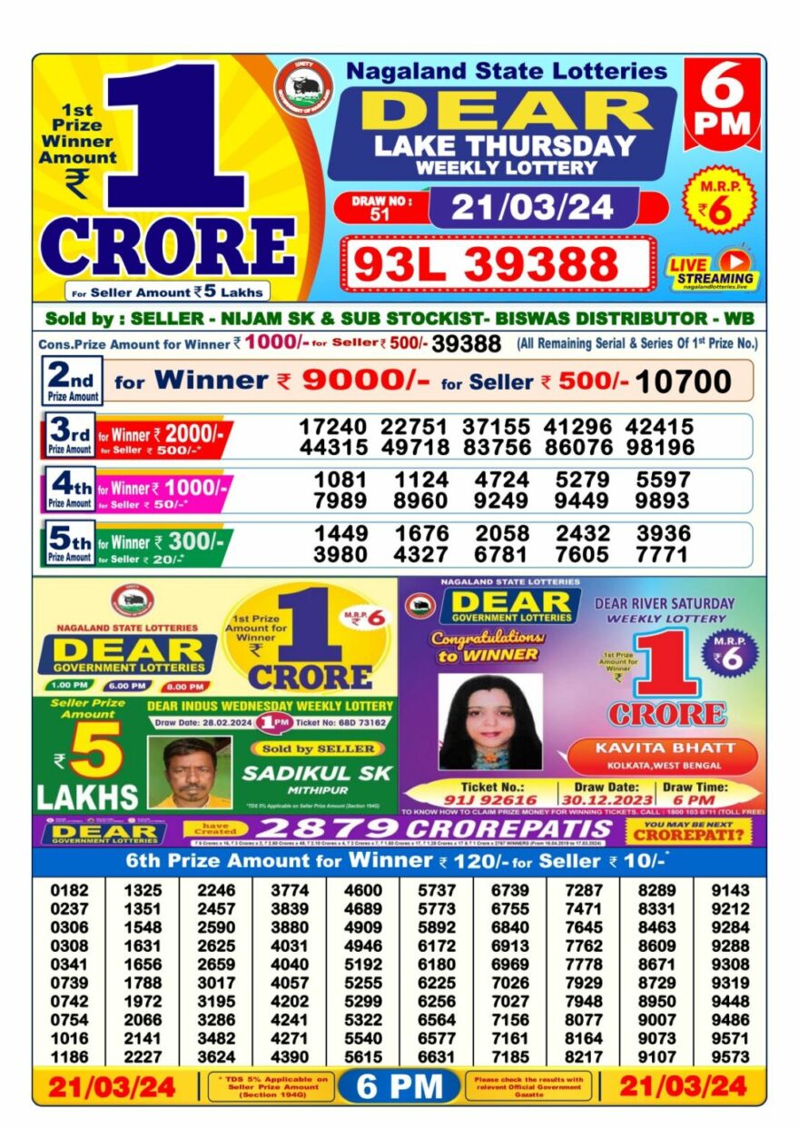 Lottery Result Today March 21, 2024