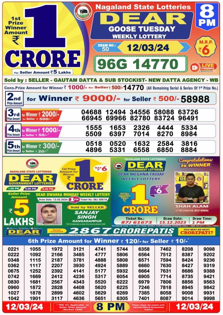 Lottery Result Today March 12, 2024