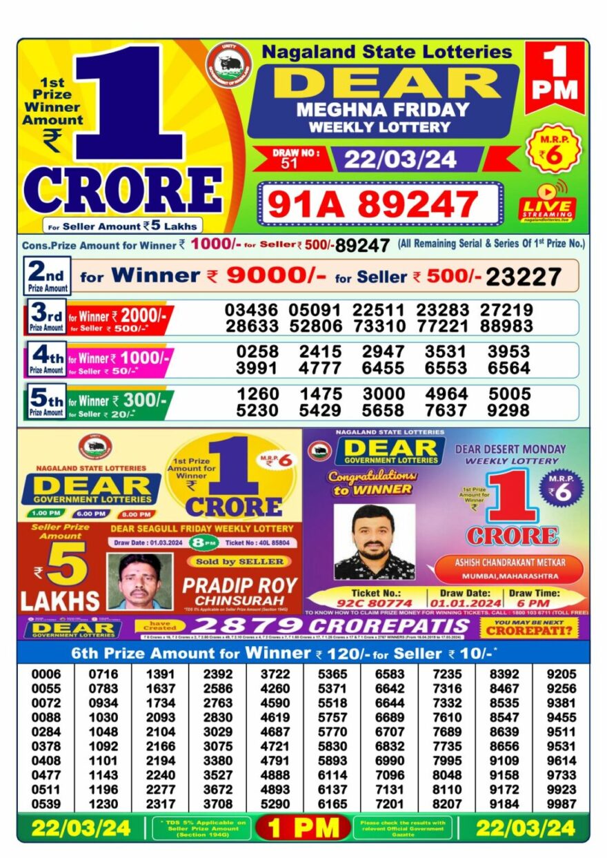 Lottery Result Today March 22, 2024