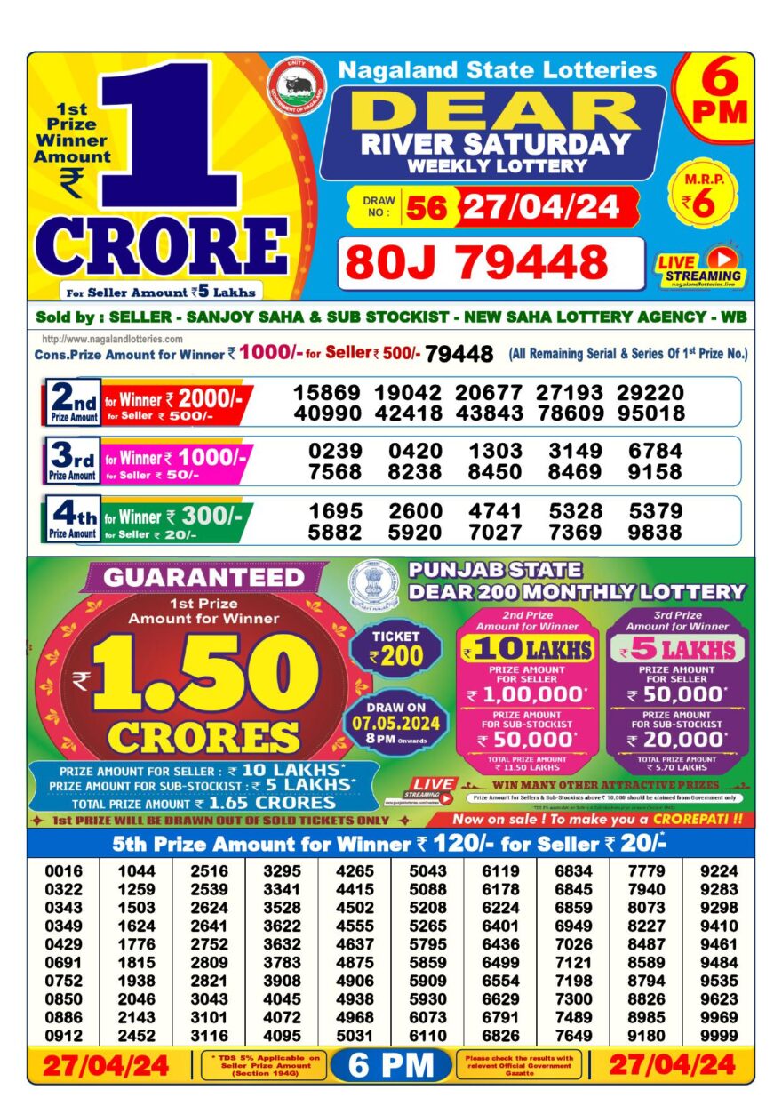 Lottery Result Today April 27, 2024