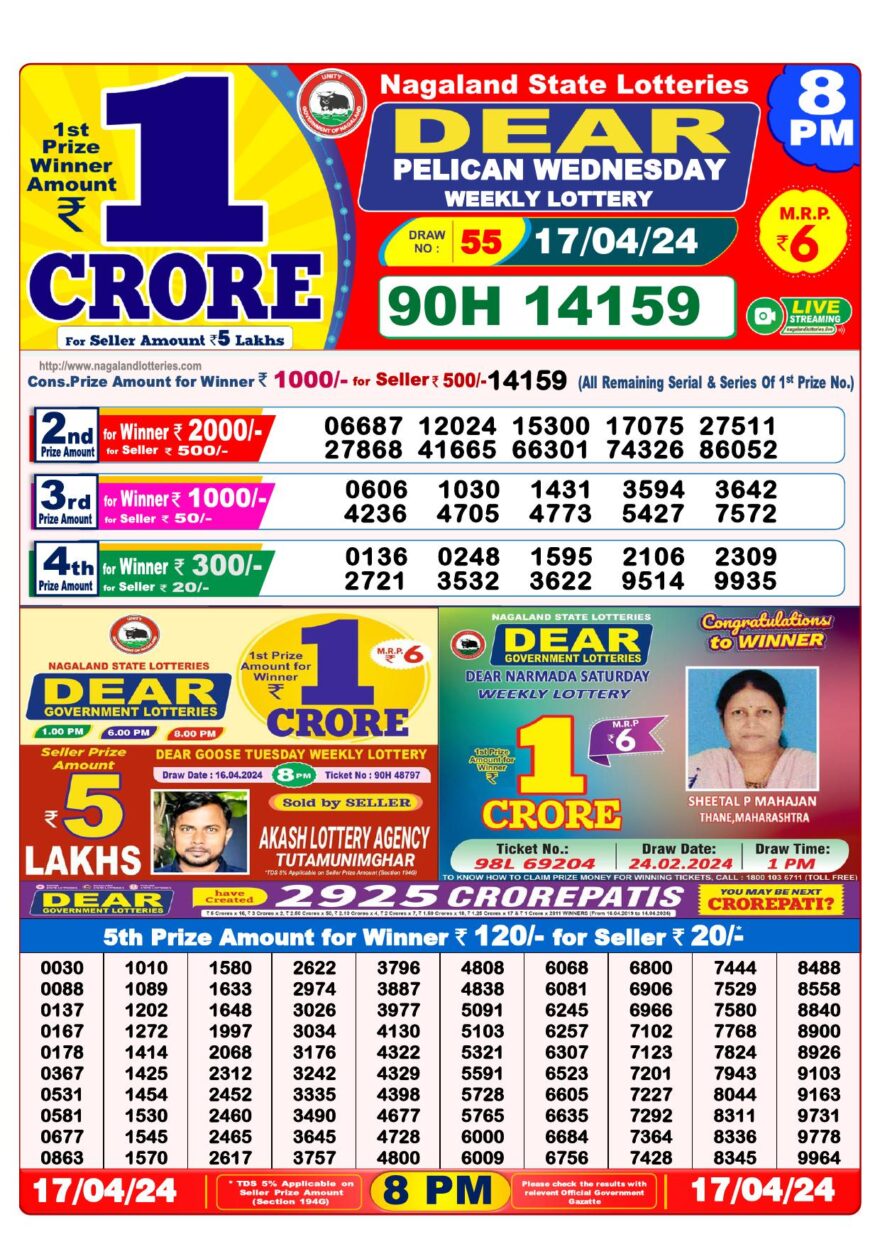 Lottery Result Today April 17, 2024