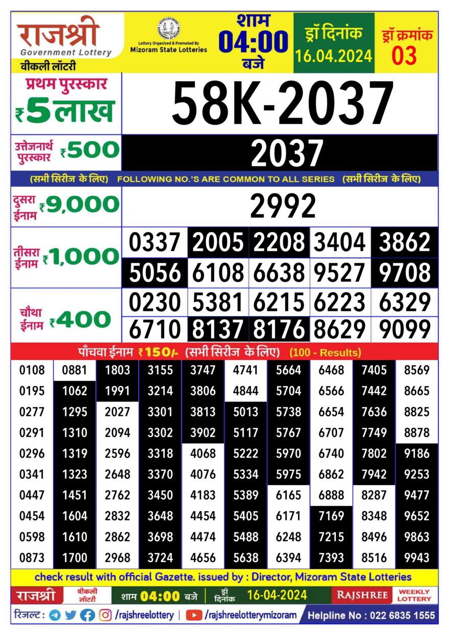 Lottery Result Today April 16, 2024