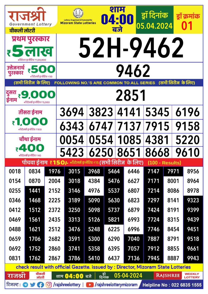 Lottery Result Today April 5, 2024