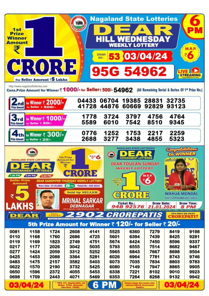 Lottery Result Today April 3, 2024