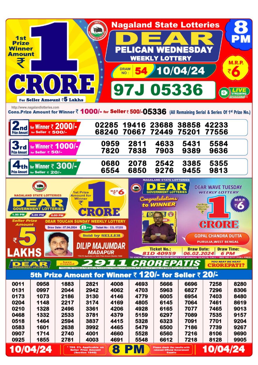 Lottery Result Today April 10, 2024