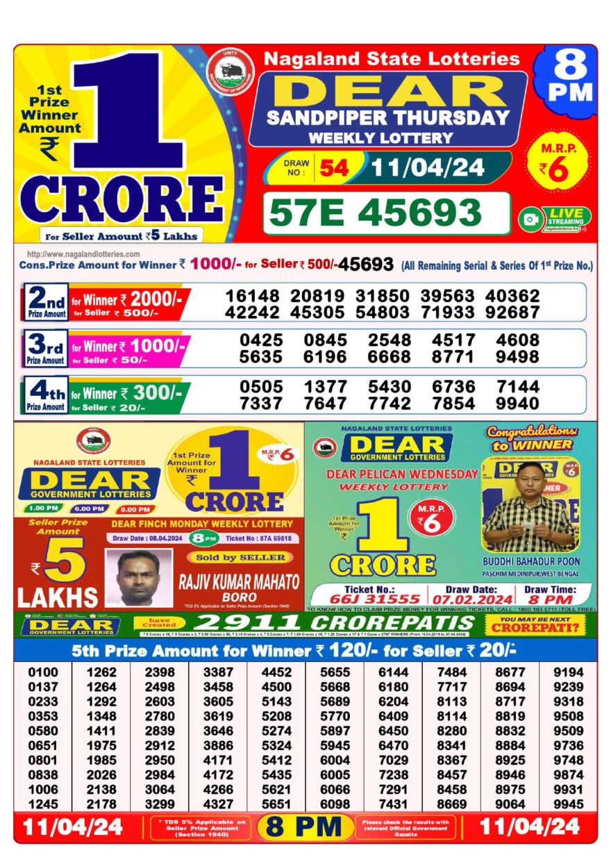 Lottery Result Today April 11, 2024