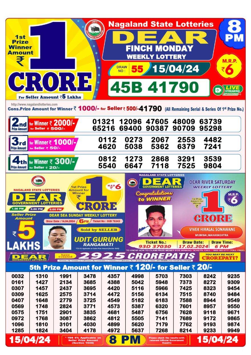 Lottery Result Today April 15, 2024